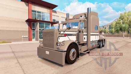 Pele Cinza-Branco-Preto no caminhão Peterbilt 389 para American Truck Simulator