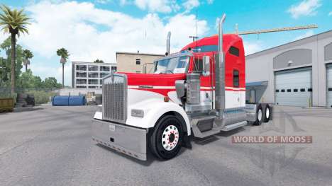 Pele Branca em Vermelho trator Kenworth W900 para American Truck Simulator