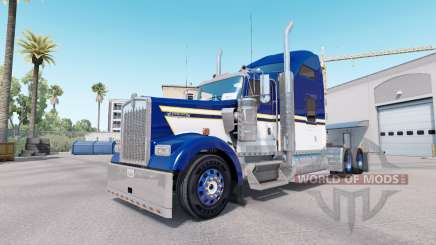 Pele Azul Amarelo Branco para o caminhão Kenworth W900 para American Truck Simulator